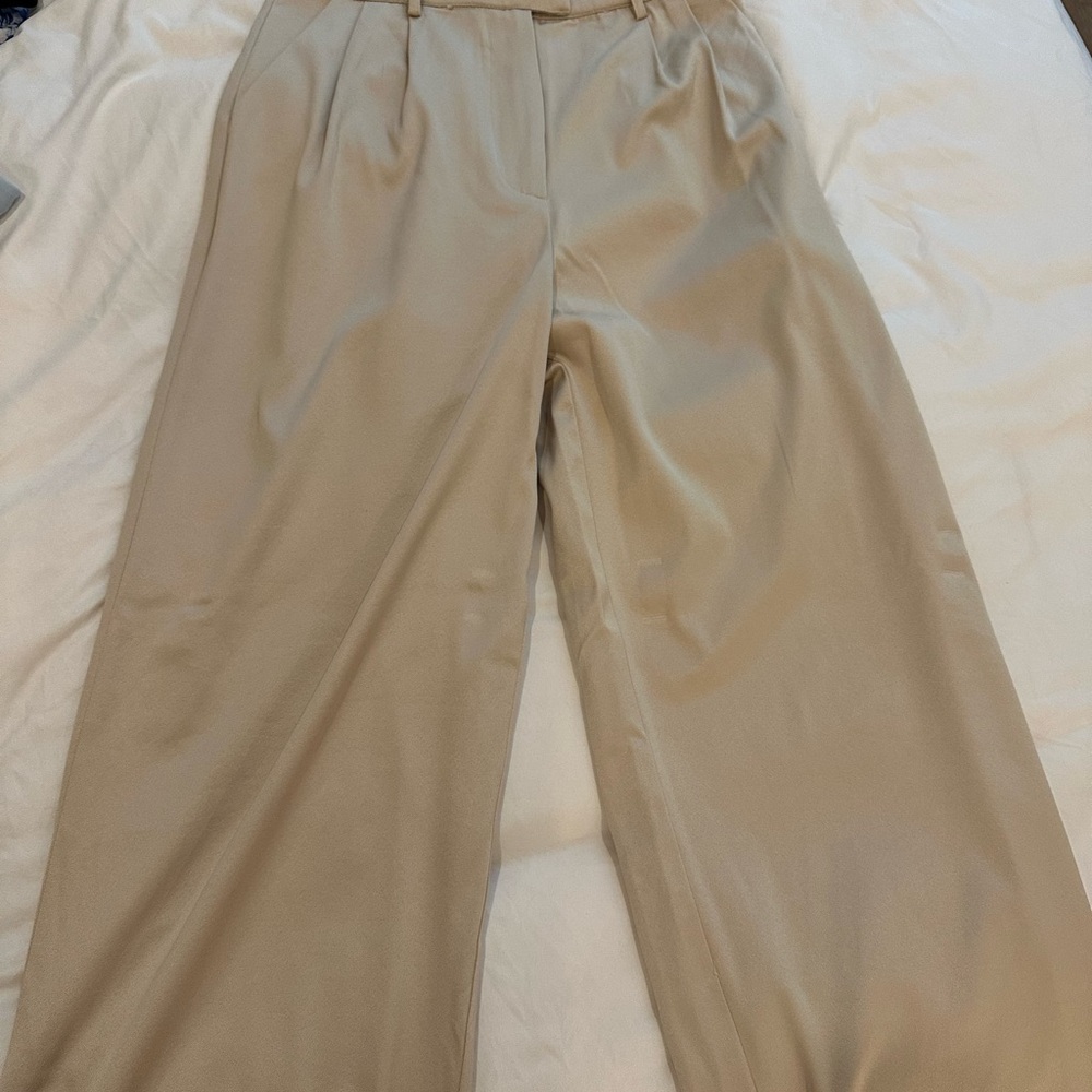 Beige Wide-Leg Trousers